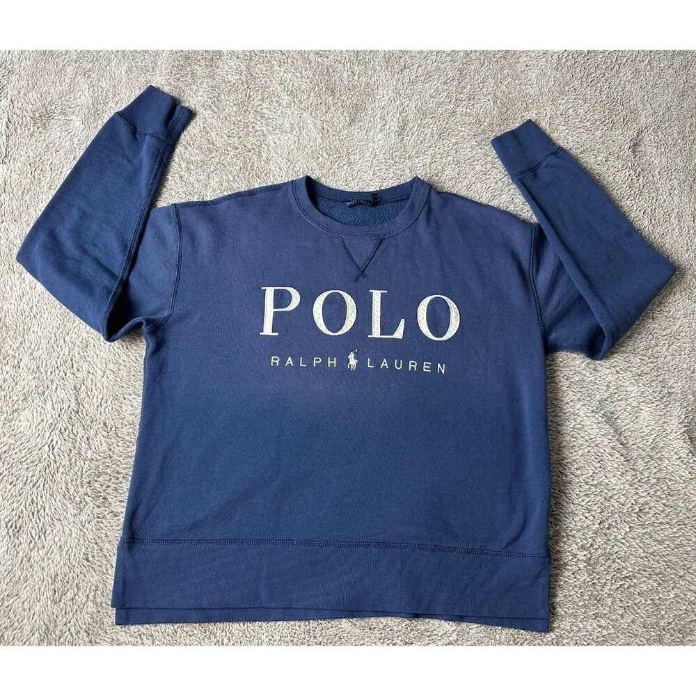 Polo Ralph Lauren Horse Logo Blue Fleece Lined SO SOFT Sweatshirt Size M - Picture 4 of 14